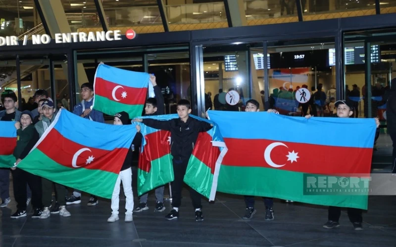 Azerbaijani Greco-Roman wrestling team, winner of the European Championship, has returned to homeland
